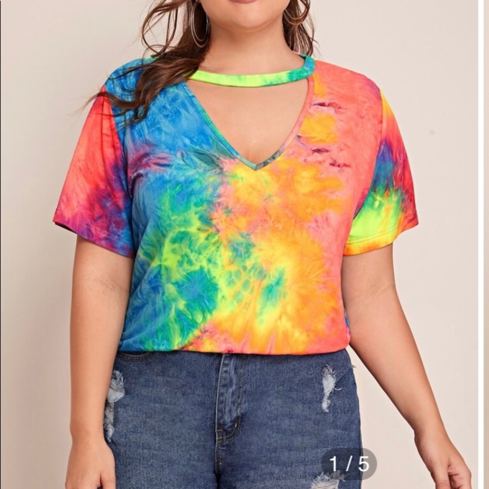 Shein tie-dye v-neck cut out top